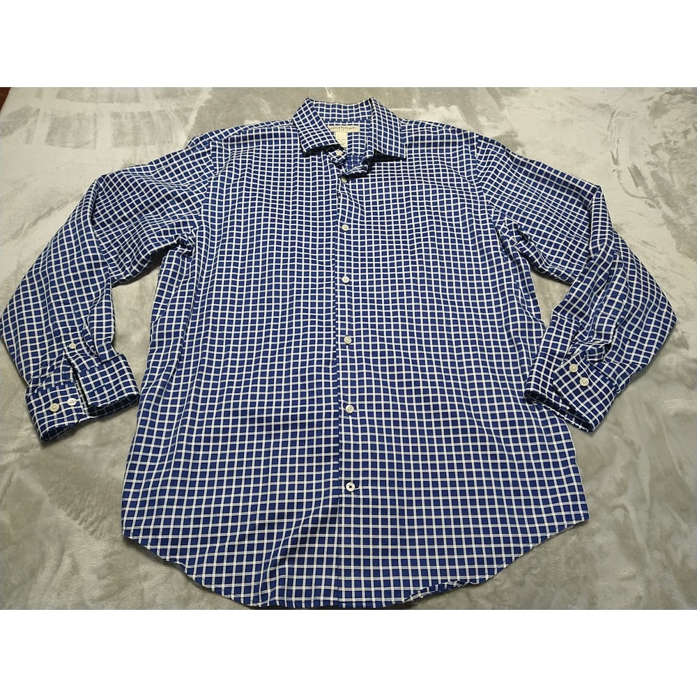 Banana Republic Shirt Men XL 17-17.5 Royal Blue Check Button Up Long Sleeve